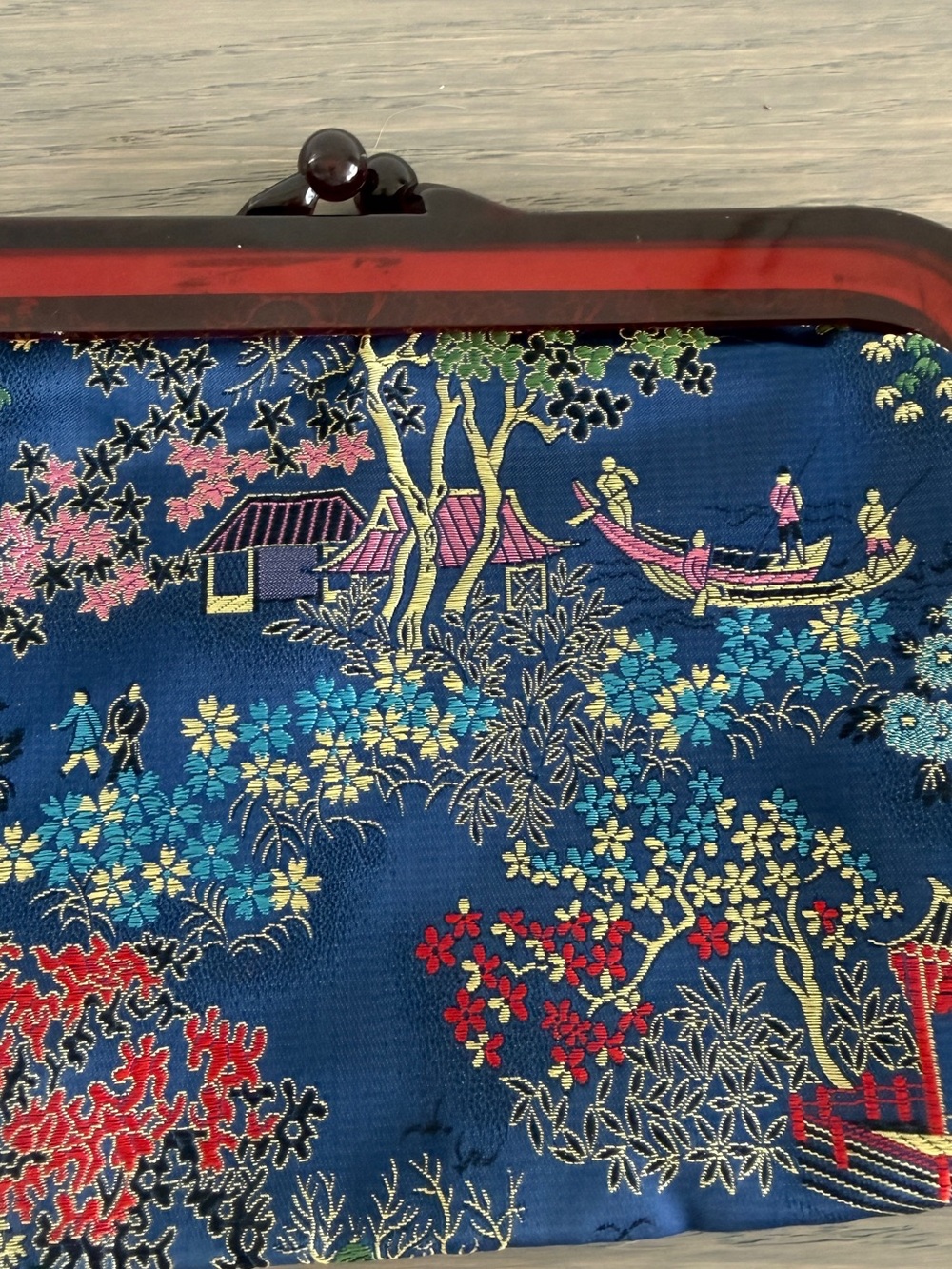 Vintage blue satin silk / satin clutch - Picture 4 of 15
